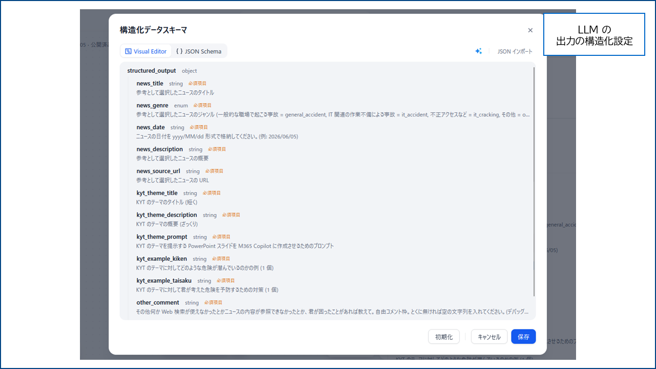GPT から指定した構造の JSON で出力させるための設定